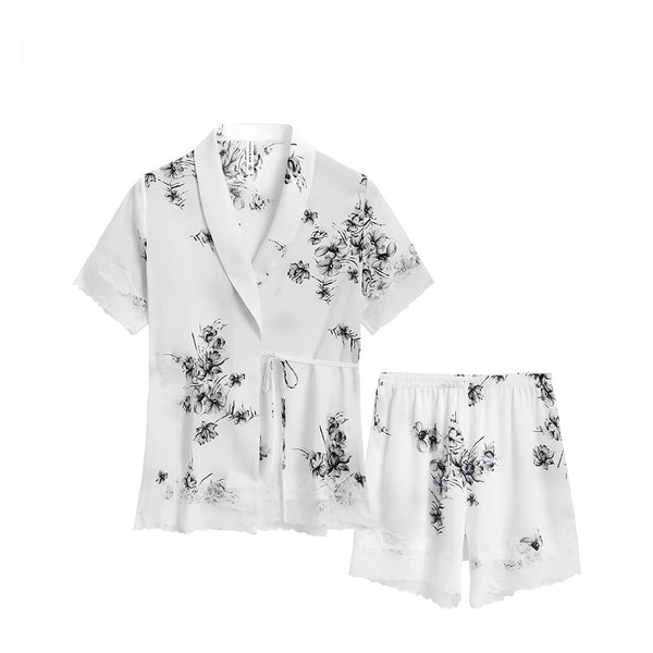 Liuli Mo White Plant Printed Women's Pajamas Home Clothes