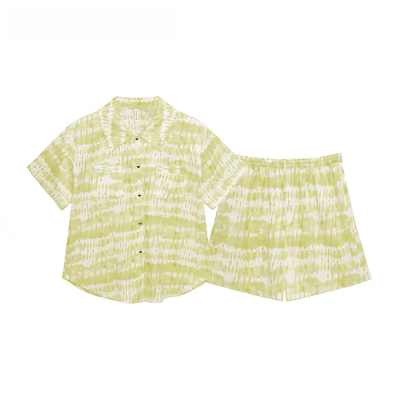 Fresh yellow printed short sleeved pajamas for home wear