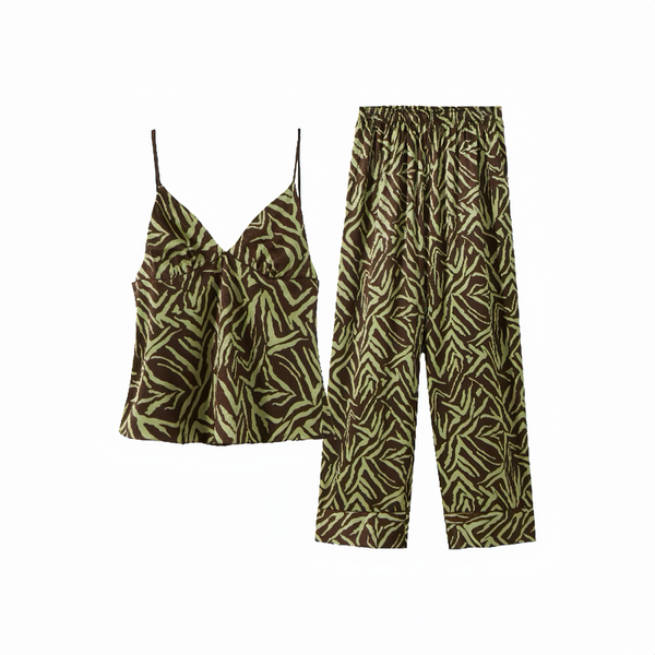 Black and green printed sexy suspender pajamas for women