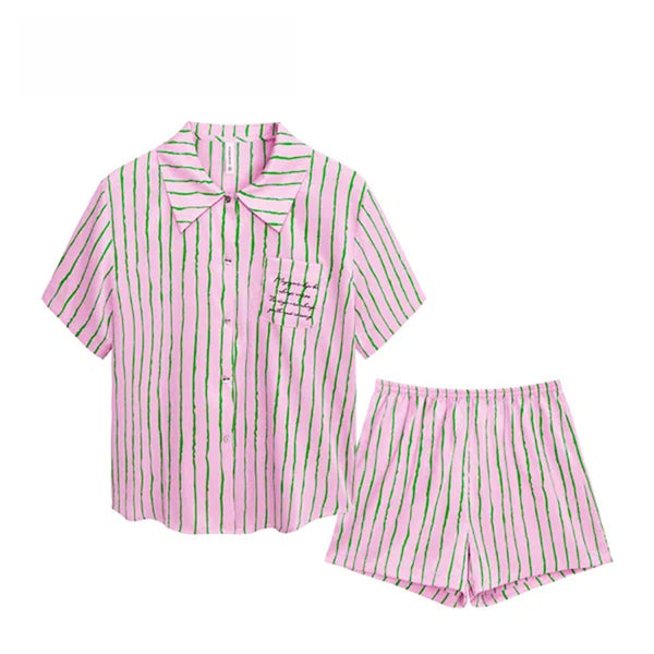 Pink striped new women's sleepwear set