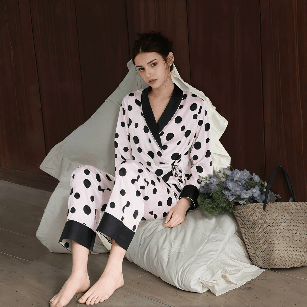 Pink polka dot long - sleeved pajamas for women - VINEEMAN