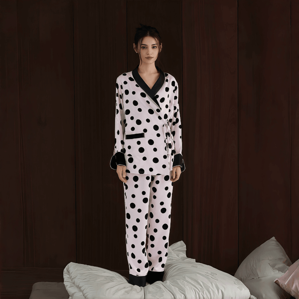 Pink polka dot long - sleeved pajamas for women - VINEEMAN