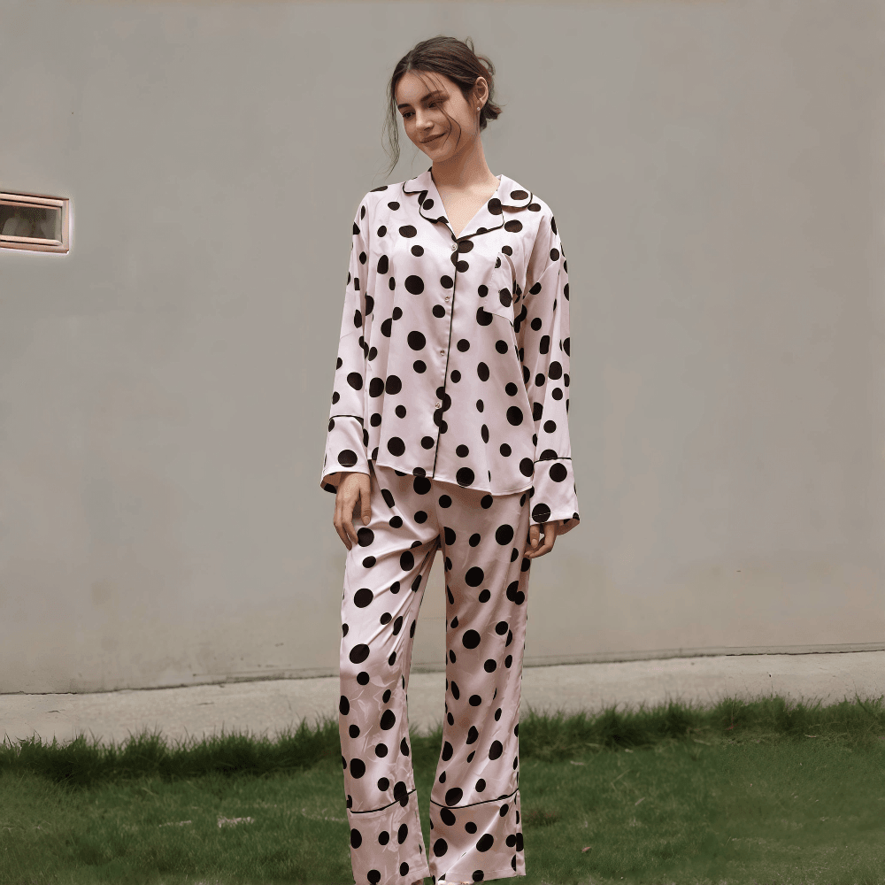 Polka dot purple soft ice silk pajamas for women - VINEEMAN