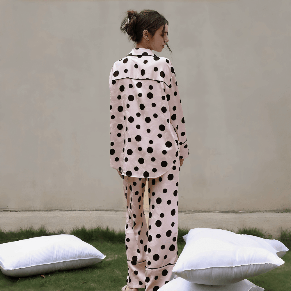 Polka dot purple soft ice silk pajamas for women - VINEEMAN