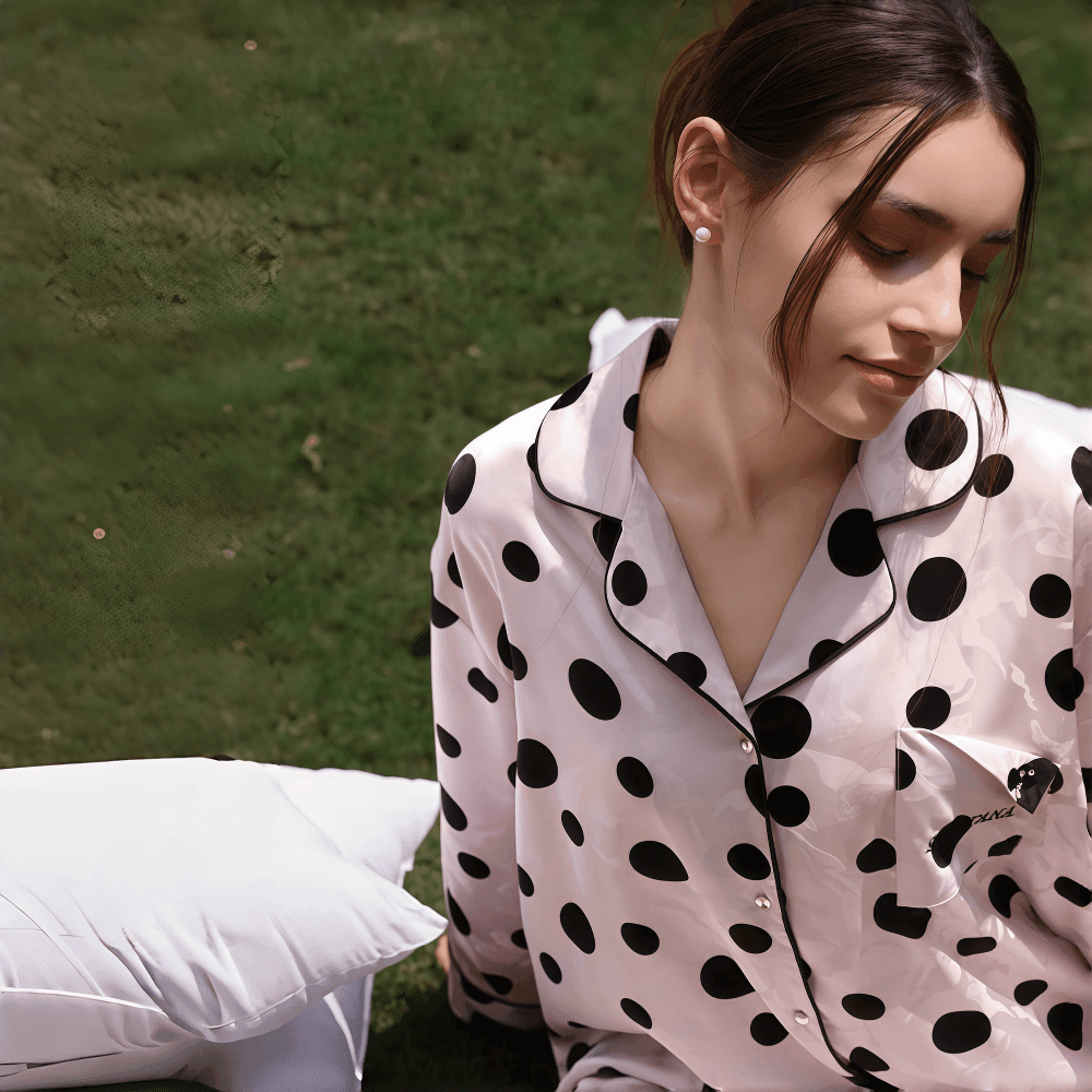 Polka dot purple soft ice silk pajamas for women - VINEEMAN