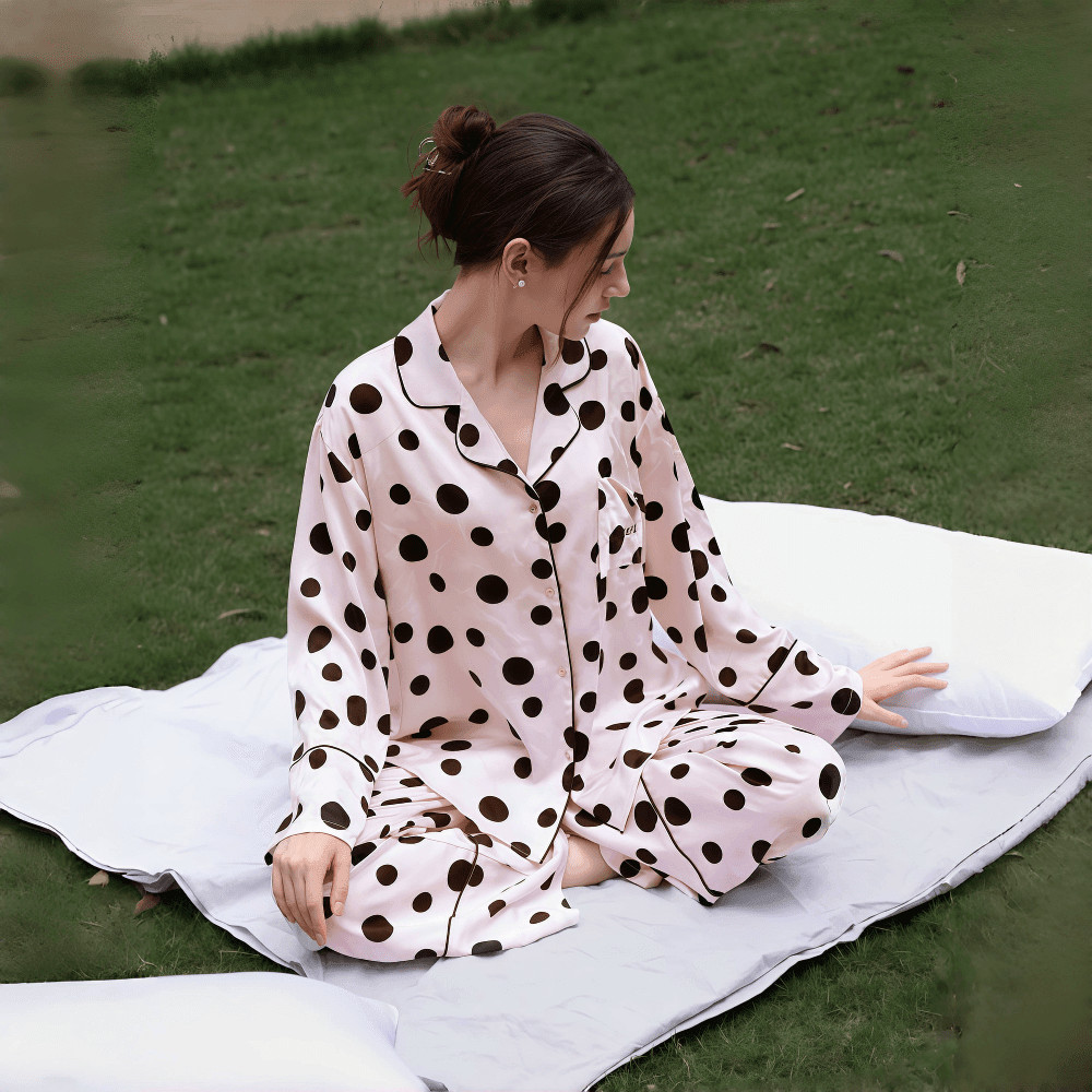 Polka dot purple soft ice silk pajamas for women - VINEEMAN